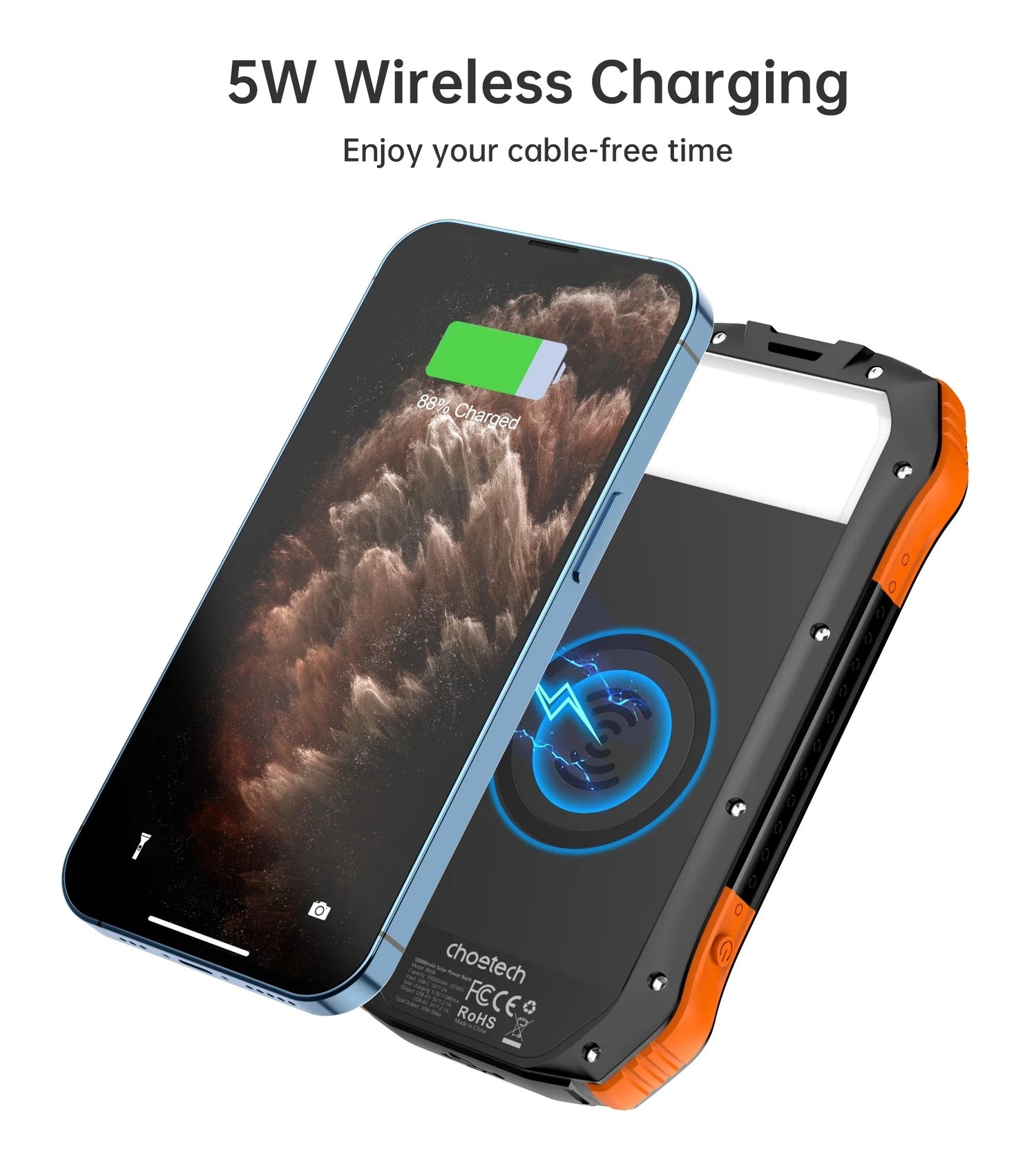 20,000mAh Solar Power Bank – Wireless Charging, USB-C & LED Emergency Light
