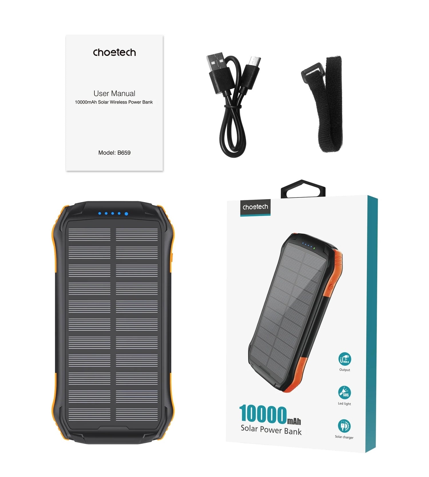 20,000mAh Solar Power Bank – Wireless Charging, USB-C & LED Emergency Light