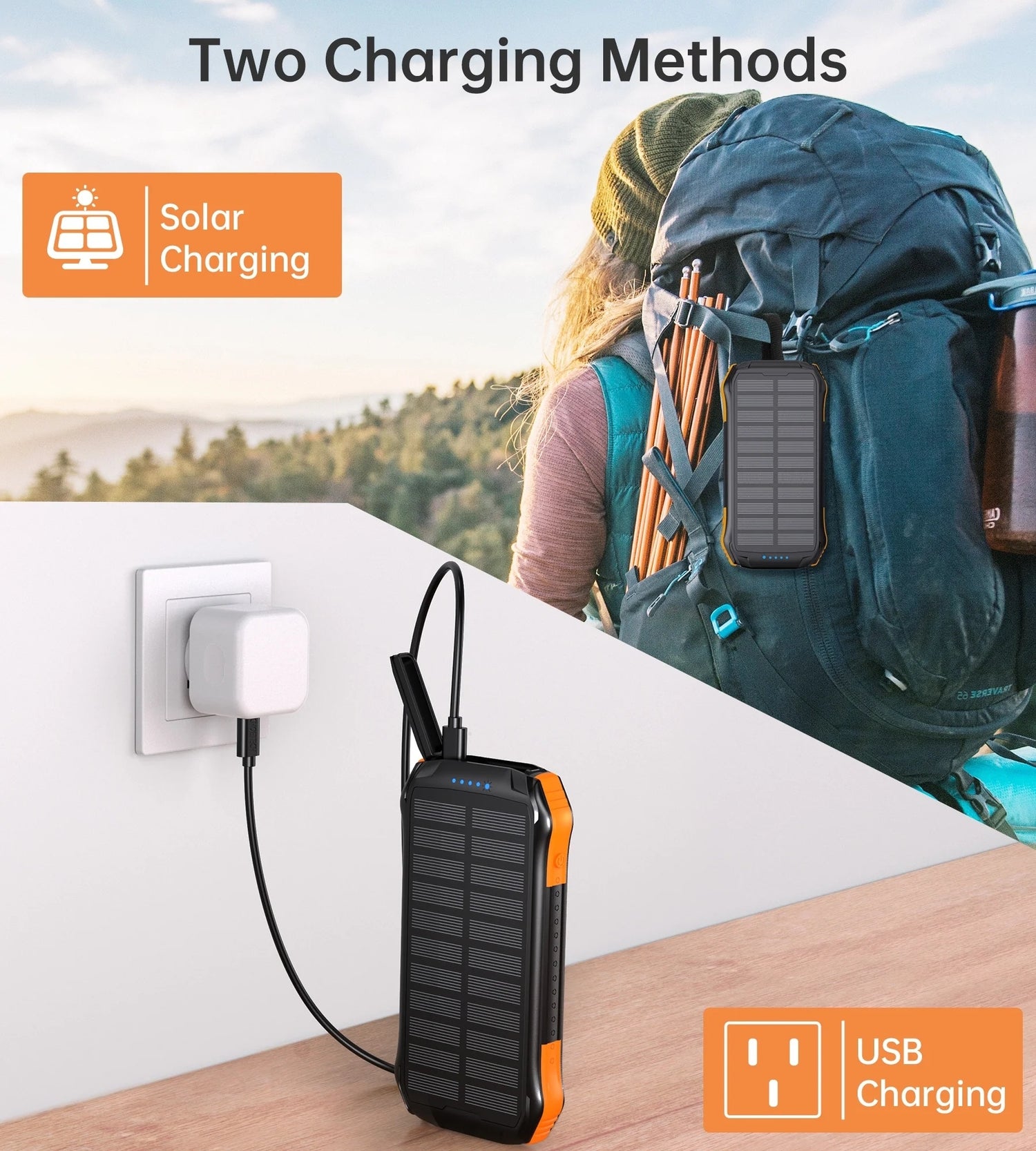 20,000mAh Solar Power Bank – Wireless Charging, USB-C & LED Emergency Light