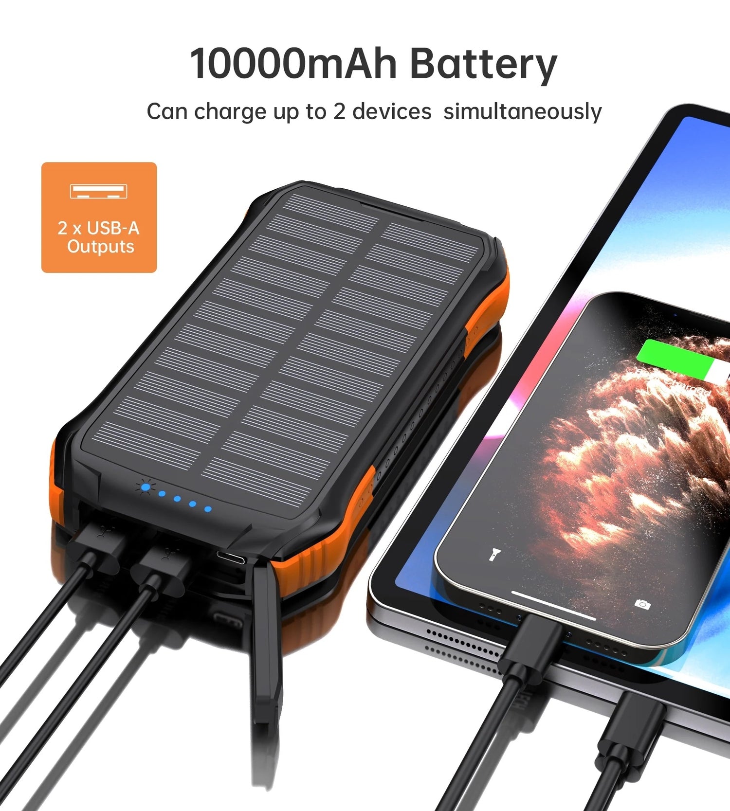 CHOETECH 10,000mAh Solar Power Bank – Triple USB Charging & Emergency LED Light