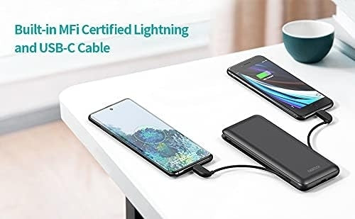 CHOETECH B688-BK 10000mAh Power Bank, Built-In Lightning & USB-C Cables