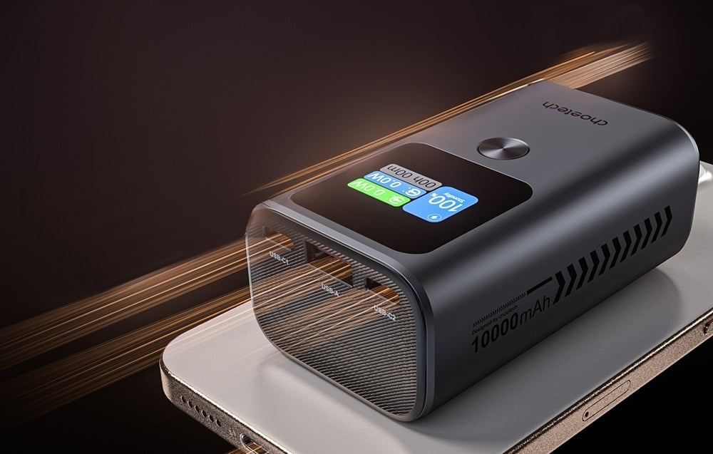 Choetech 10000mAh Power Bank, 30W PD, 3 Ports & TFT Display