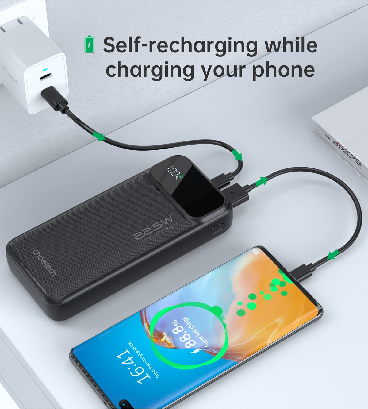 CHOETECH B729 20000mAh Power Bank, 22.5W Fast Charging, Digital Display