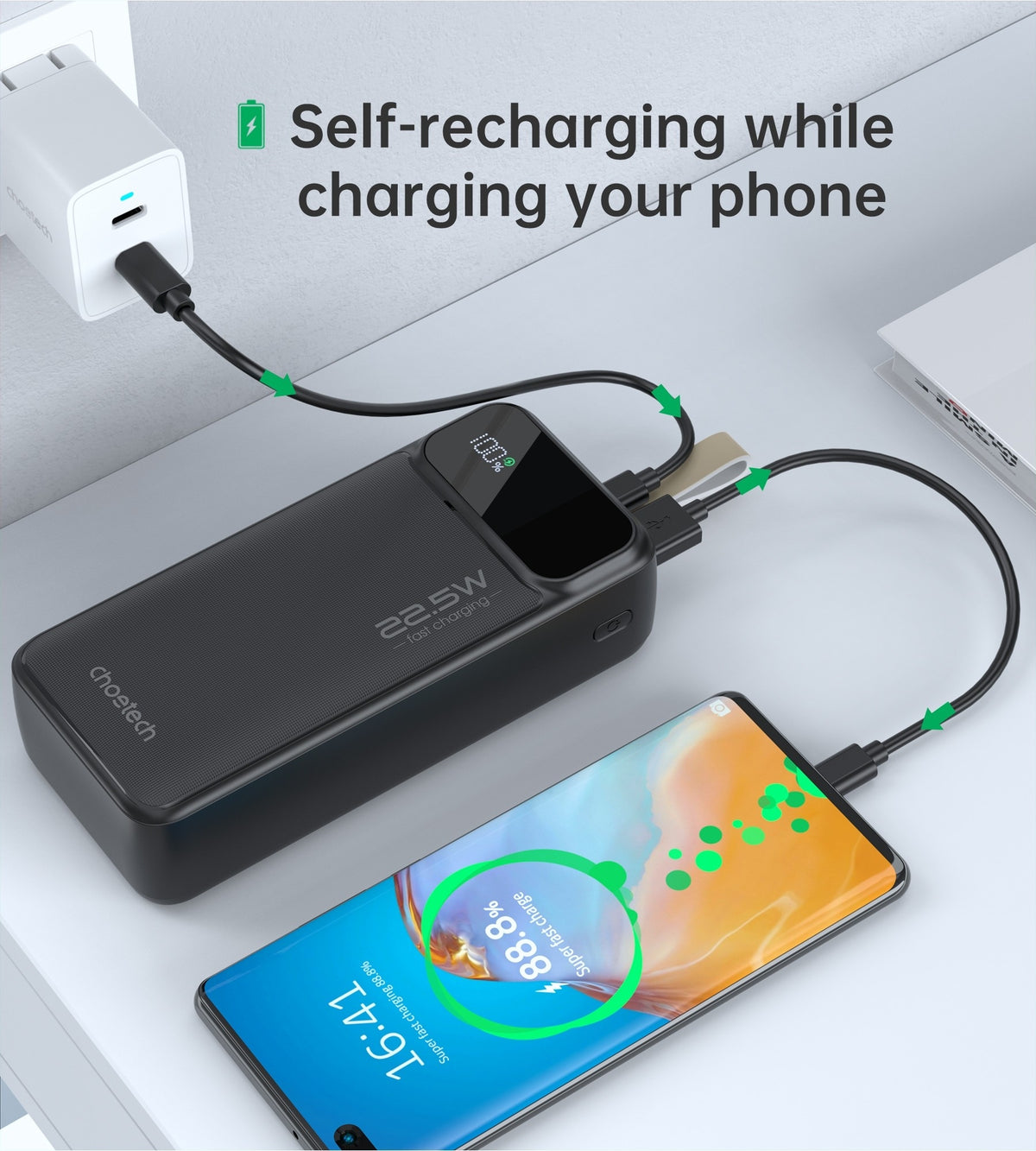 CHOETECH B731 40000mAh Power Bank, 22.5W Fast Charging, Digital Display
