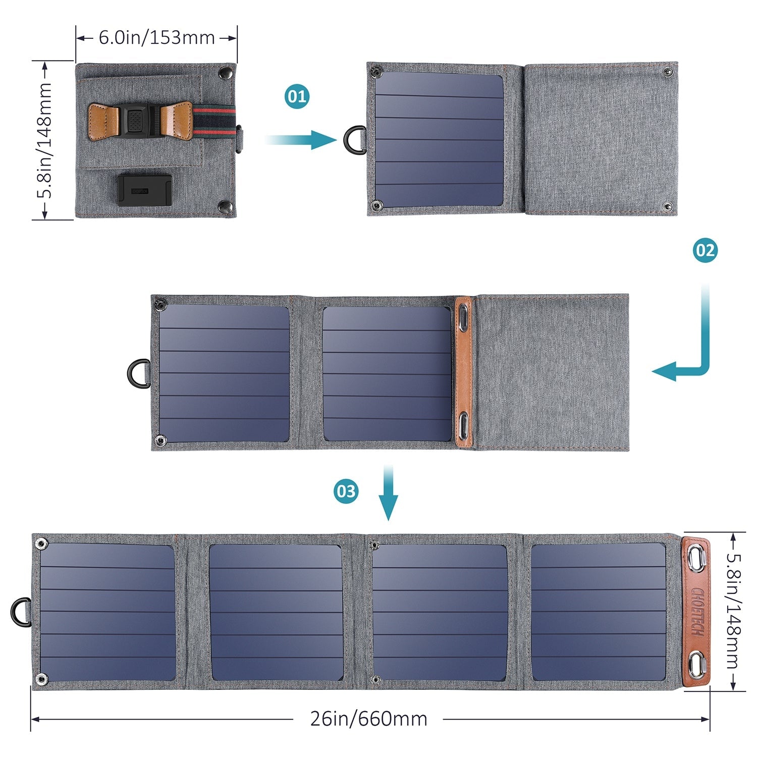 CHOETECH 14W Foldable Solar USB Charger – Portable Emergency Power