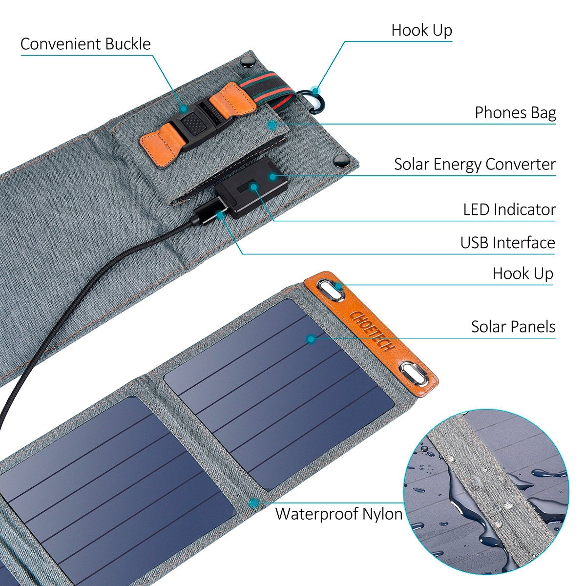CHOETECH 14W Foldable Solar USB Charger – Portable Emergency Power