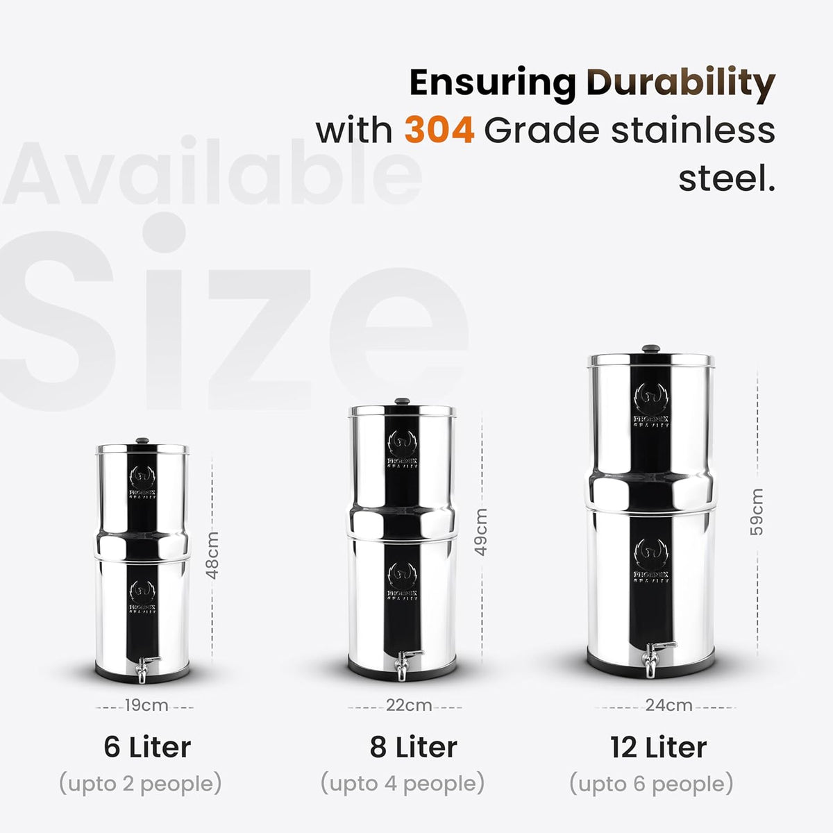 Phoenix 8L Stainless Gravity Water Filter + POSTreat Fluoride Cartridges