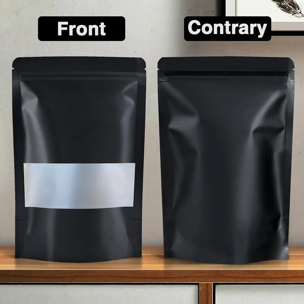 Black Window Stand-Up Pouches, Resealable, 12 x 20cm, 50 Pack