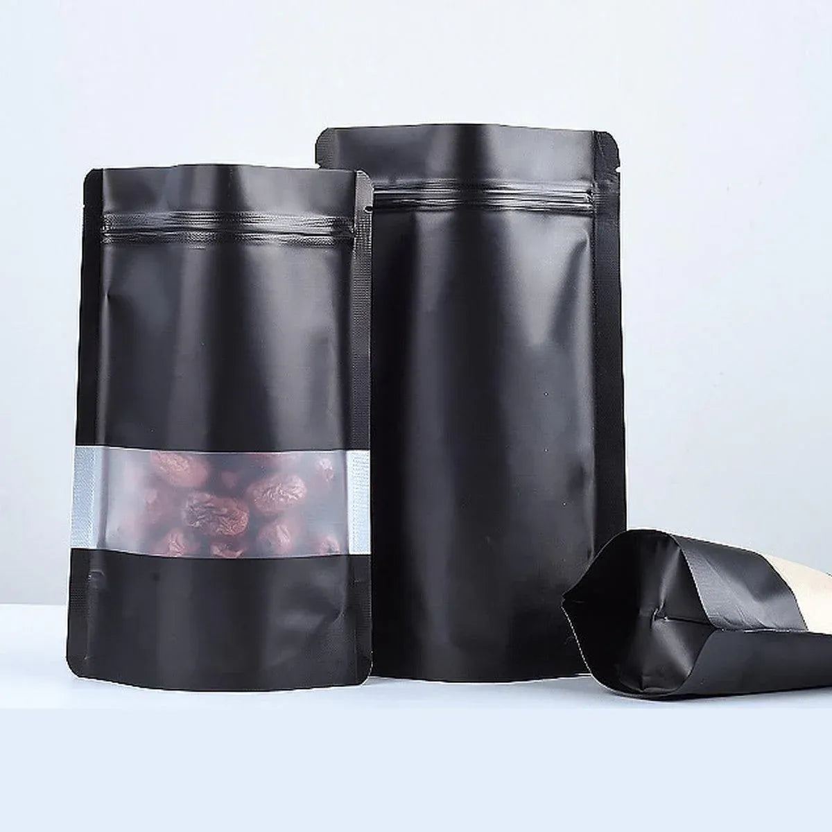 Black Window Stand-Up Pouches, Resealable, 12 x 20cm, 50 Pack