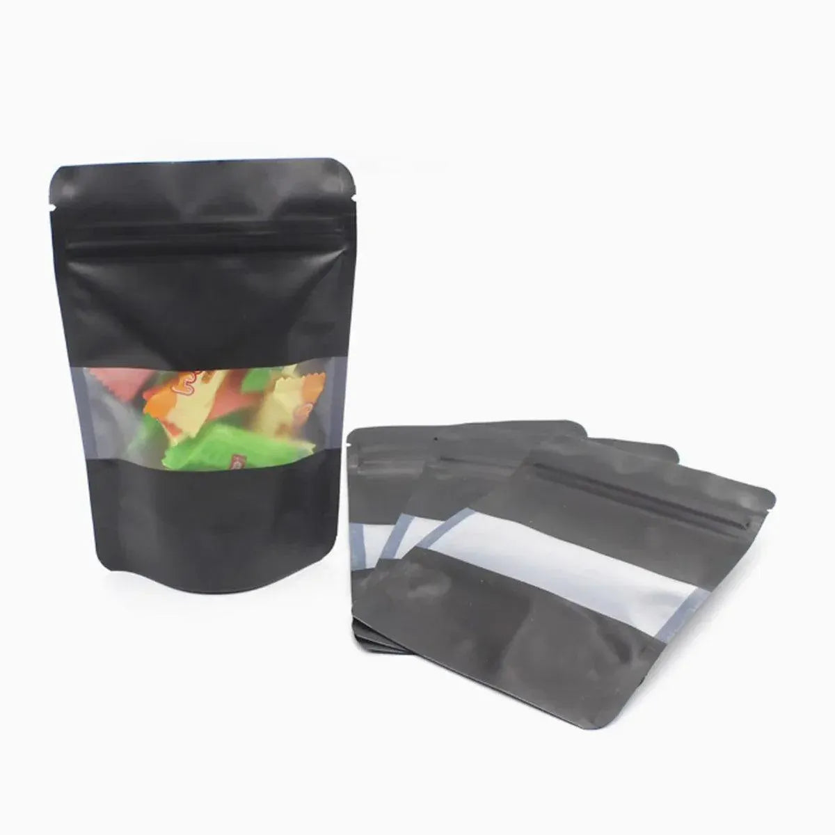 Black Window Stand-Up Pouches, Resealable, 12 x 20cm, 50 Pack