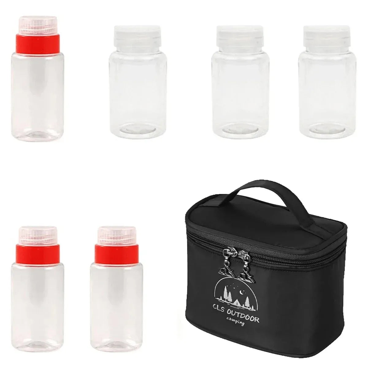 6-Piece Mini Seasoning Bottle Set with Carry Bag, Black