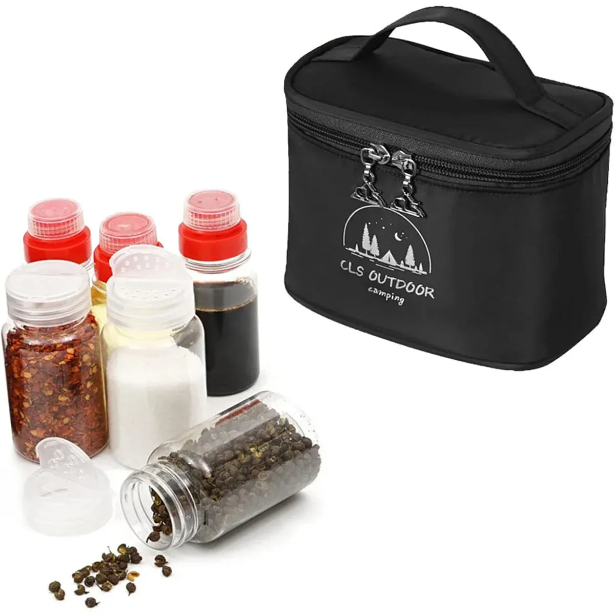 6-Piece Mini Seasoning Bottle Set with Carry Bag, Black