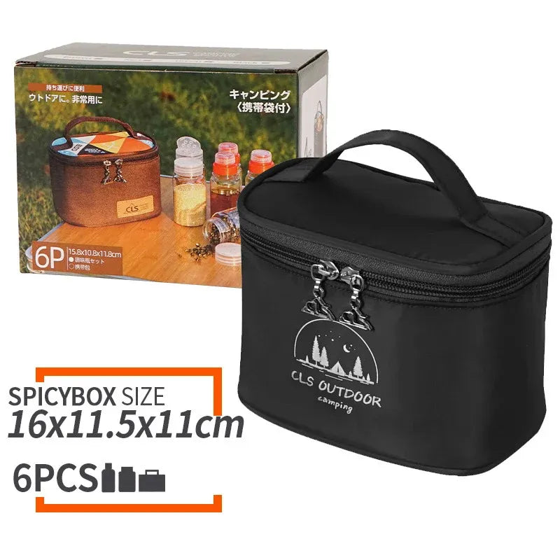 6-Piece Mini Seasoning Bottle Set with Carry Bag, Black