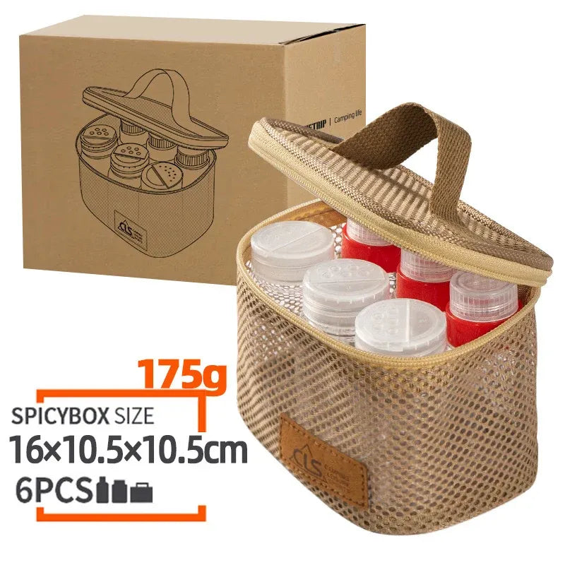 6-Piece Mini Seasoning Bottle Set with Carry Bag, Khaki
