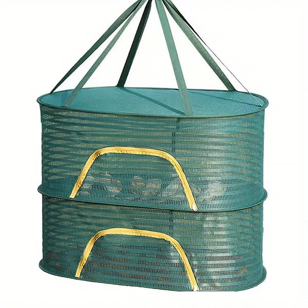 Enclosed Mesh Drying Basket, Double Layer, 60cm, Insect Proof, Green