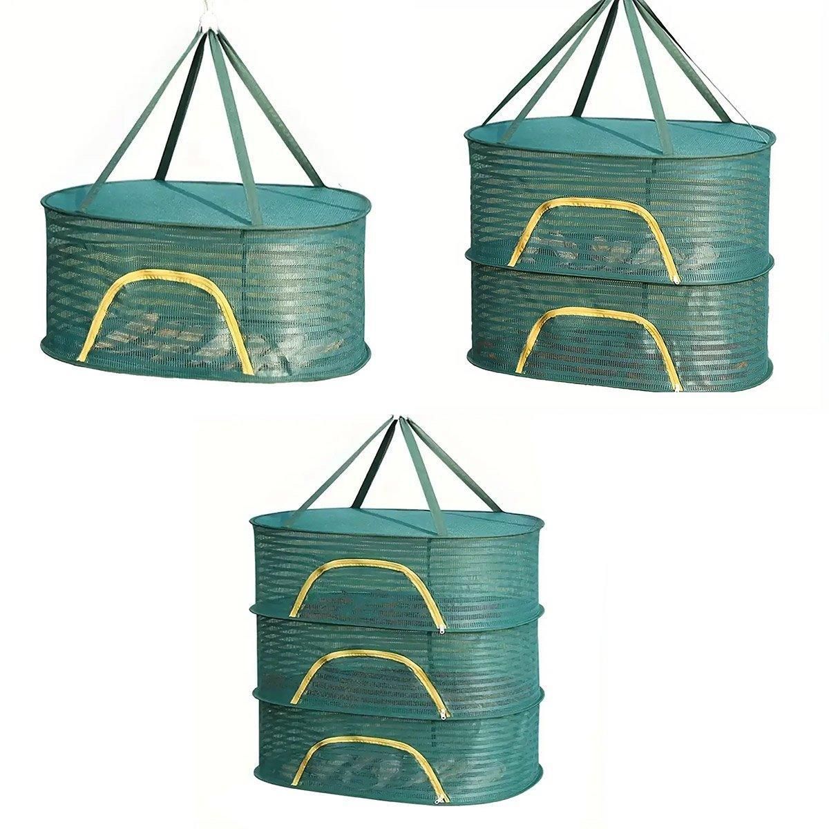 Enclosed Mesh Drying Basket, Double Layer, 60cm, Insect Proof, Green