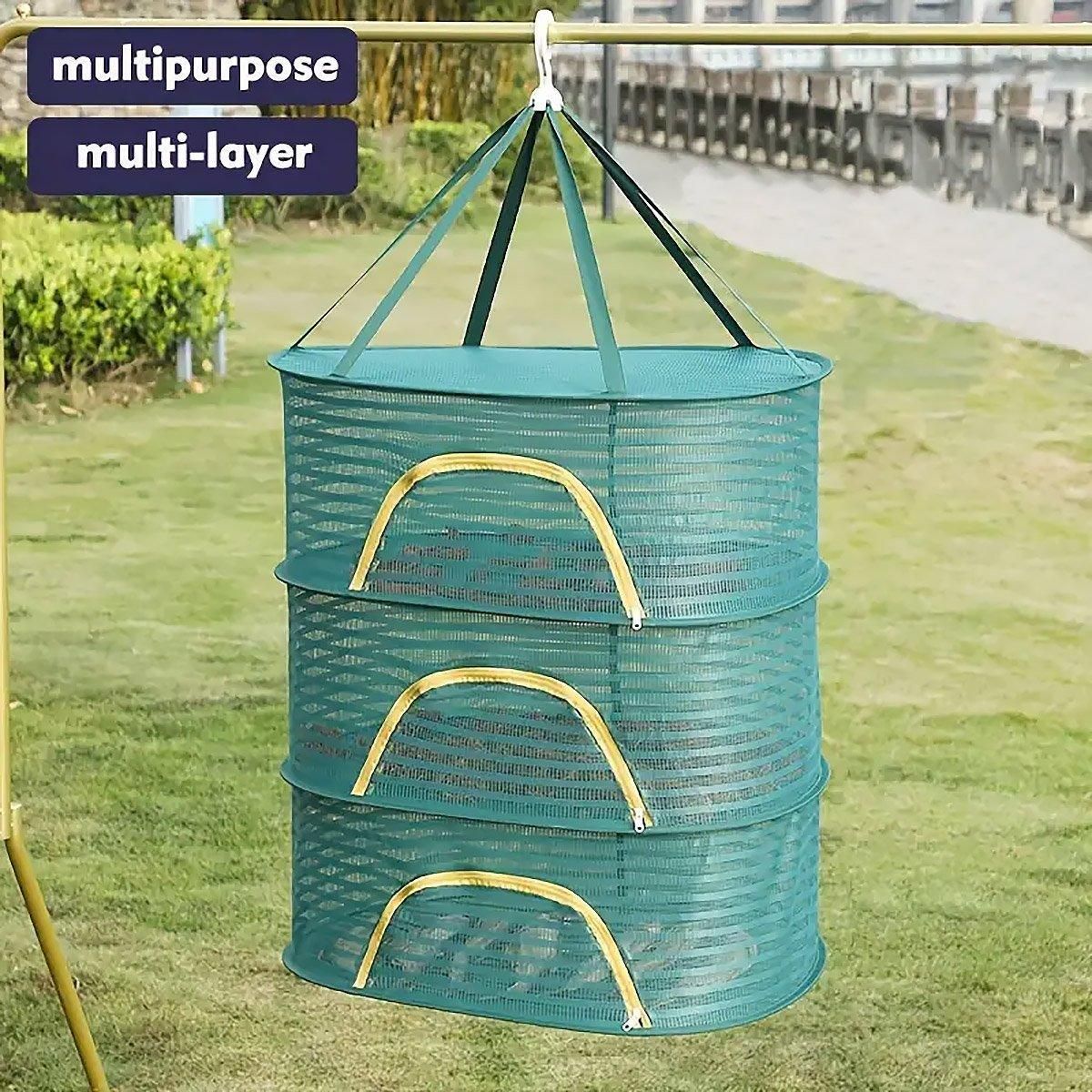 Enclosed Mesh Drying Basket, Double Layer, 60cm, Insect Proof, Green