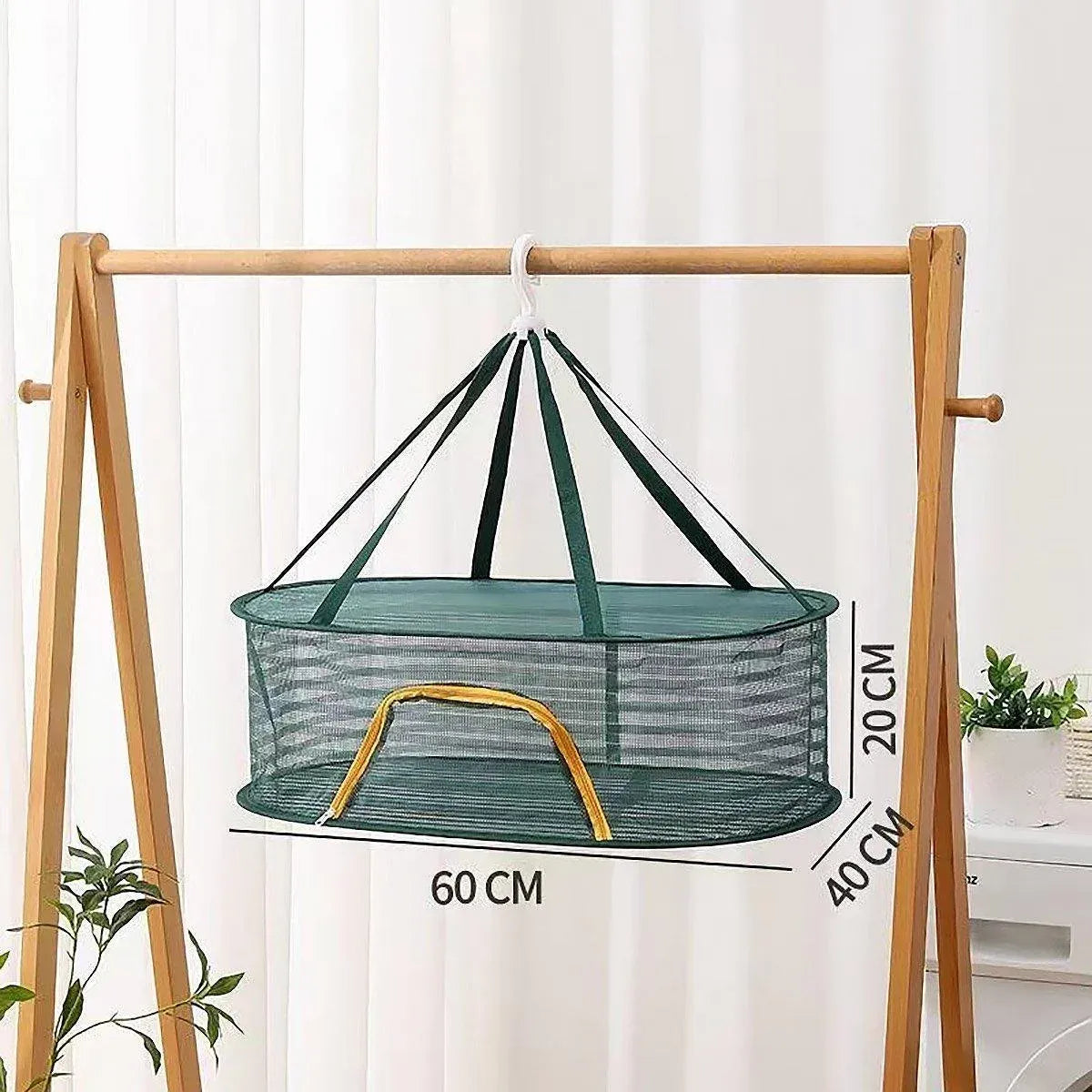 Enclosed Mesh Drying Basket, Double Layer, 60cm, Insect Proof, Green
