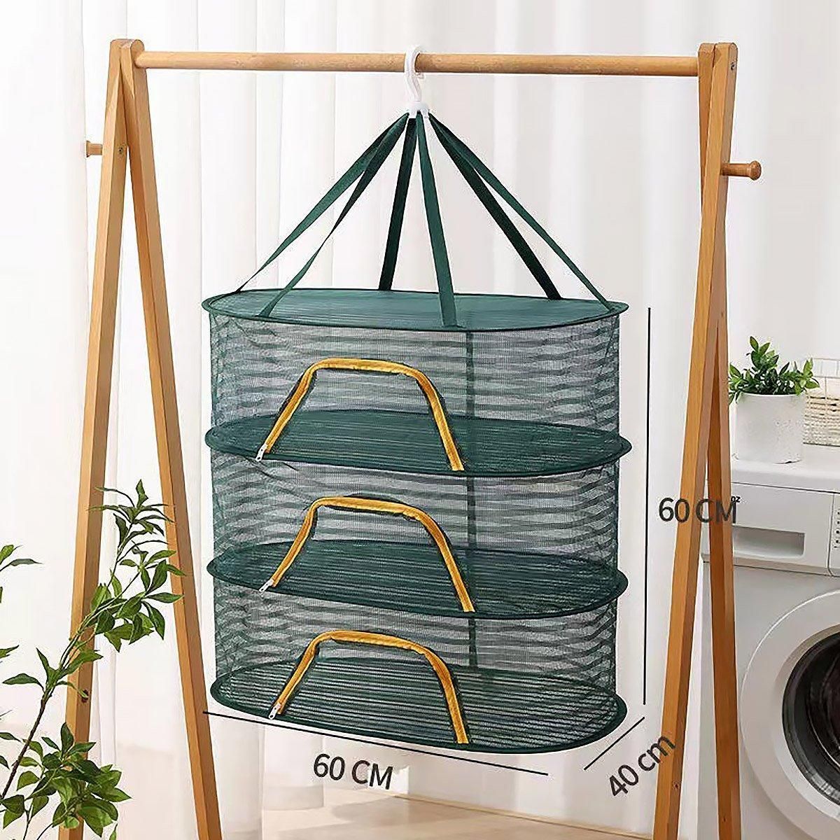 Enclosed Mesh Drying Basket, Double Layer, 60cm, Insect Proof, Green