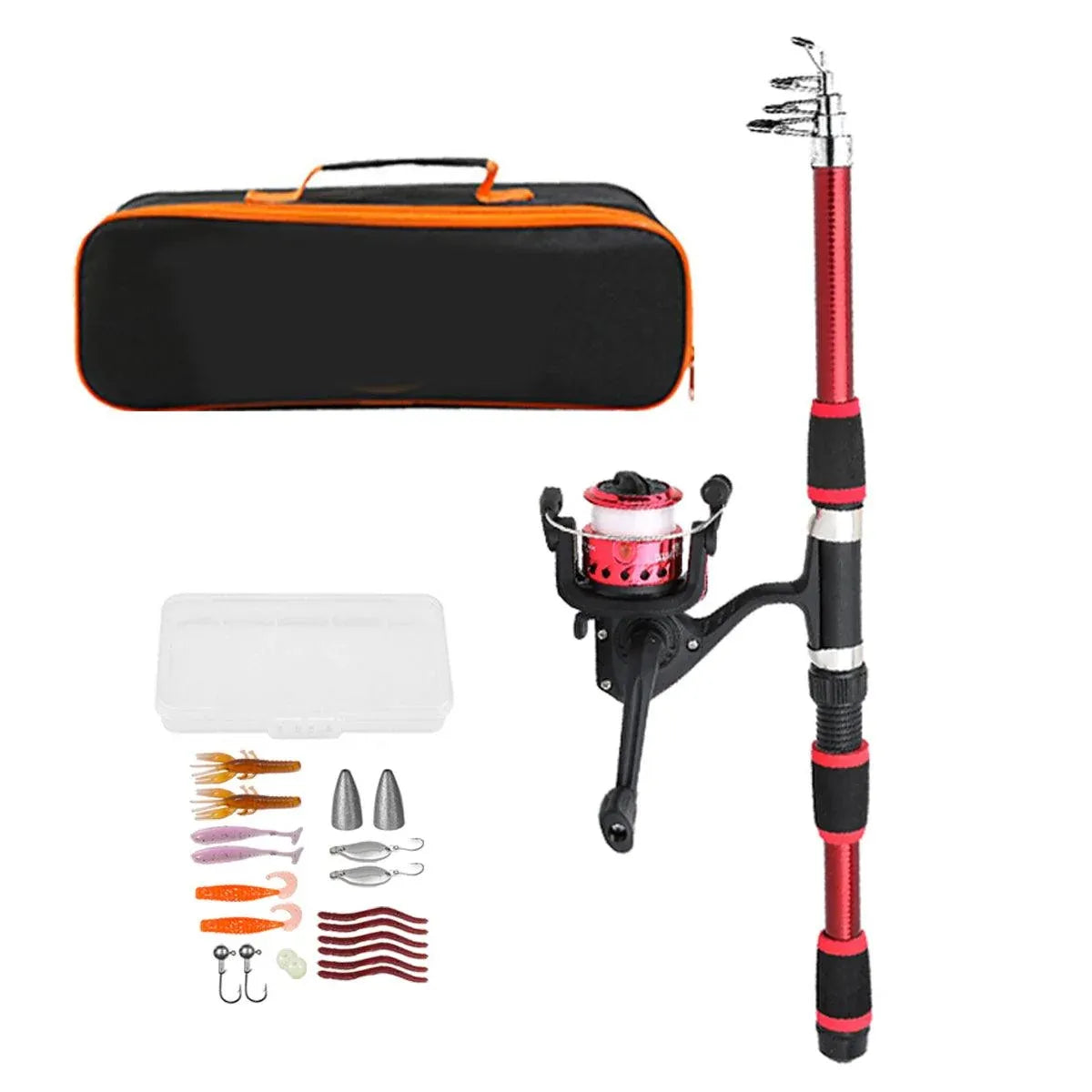 Ultra Short Pocket Fishing Rod Full Set, Red