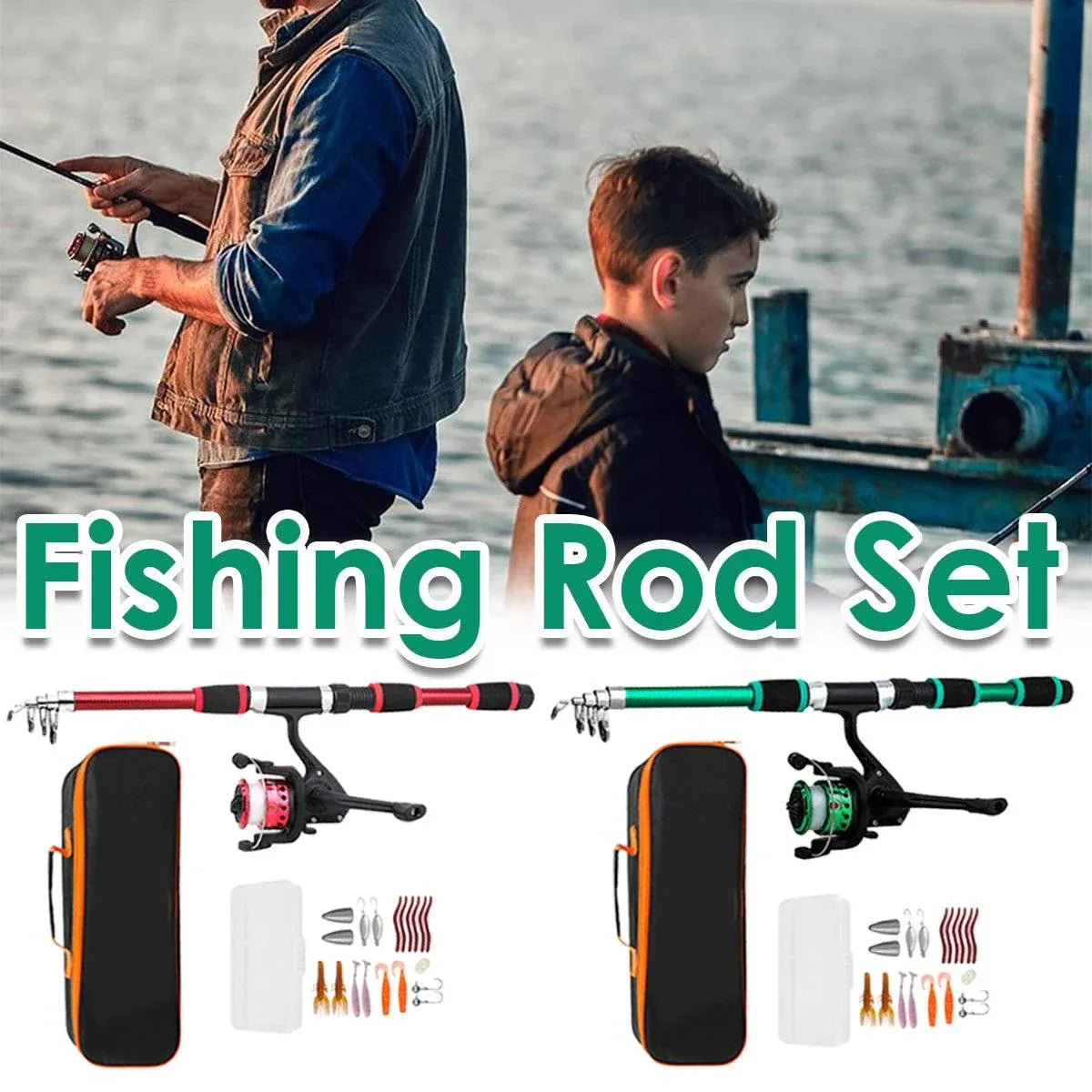 Ultra Short Pocket Fishing Rod Full Set, Red