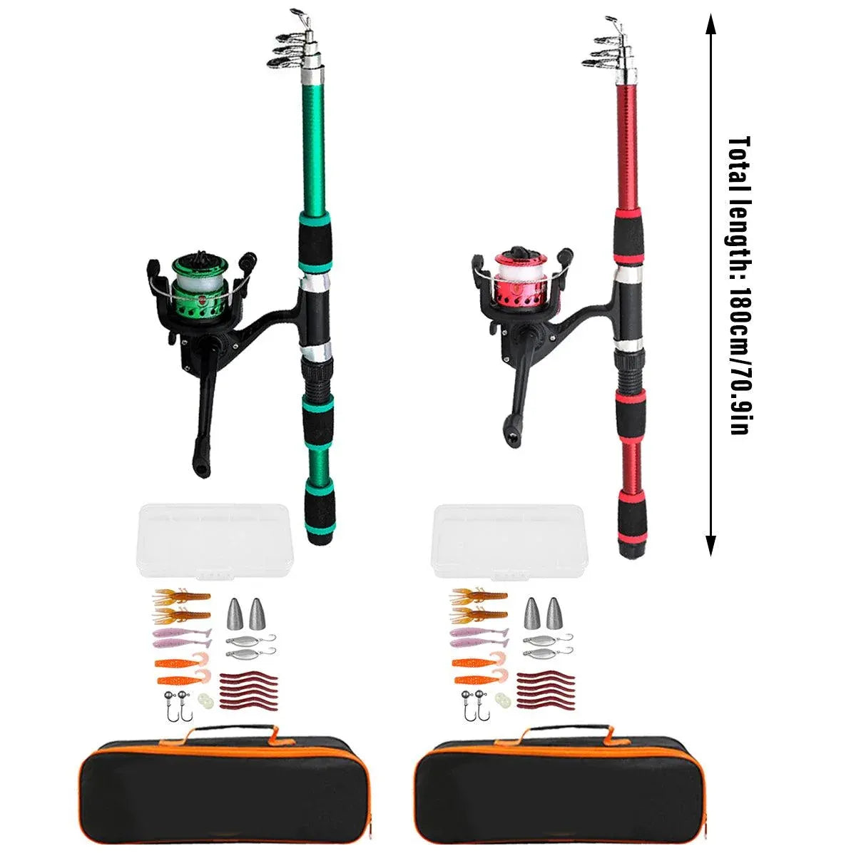 Ultra Short Pocket Fishing Rod Full Set, Red