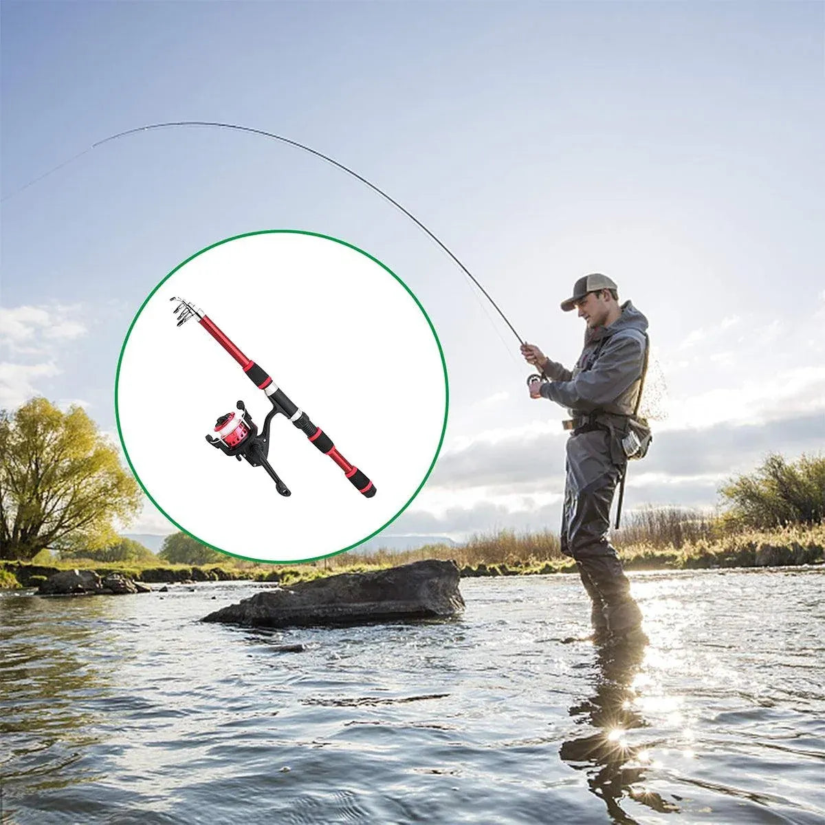 Ultra Short Pocket Fishing Rod Full Set, Red
