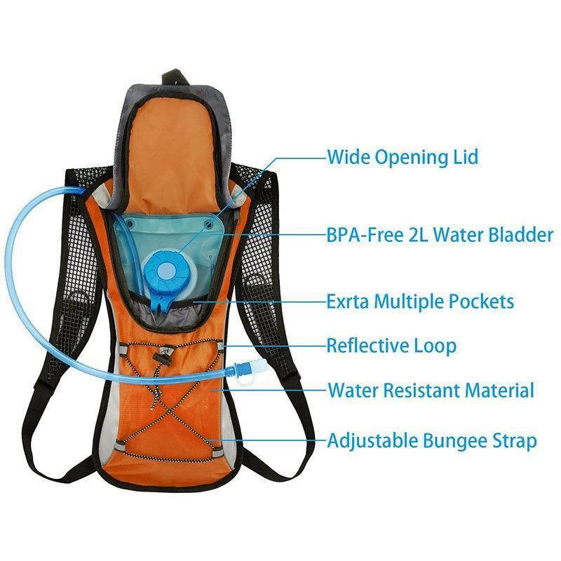 Hydration Pack Backpack with 2L Water Bladder, Orange