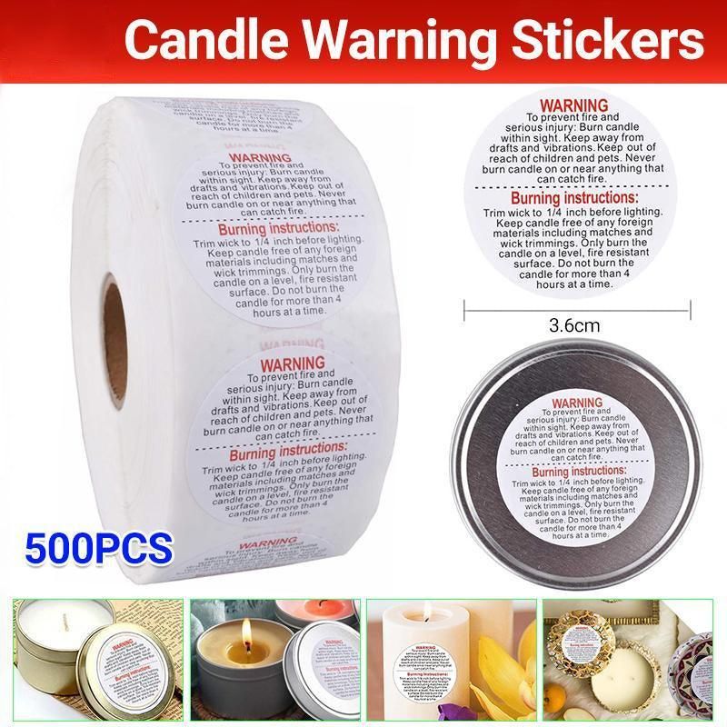 Candle Warning Label Stickers, Round, Roll of 500