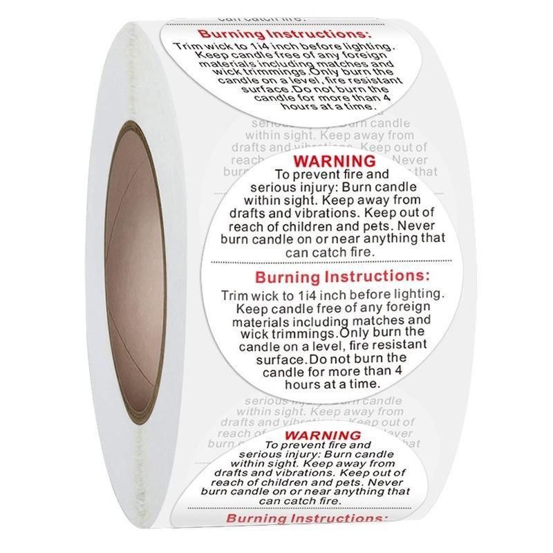Candle Warning Label Stickers, Round, Roll of 500