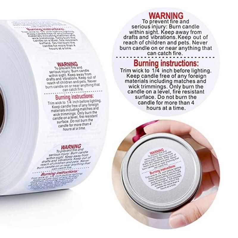 Candle Warning Label Stickers, Round, Roll of 500