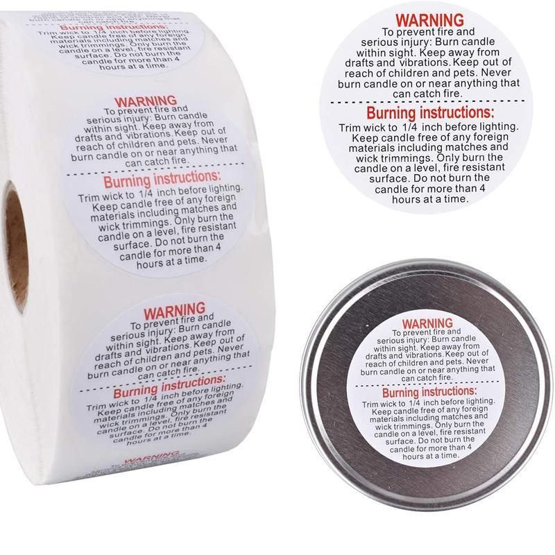 Candle Warning Label Stickers, Round, Roll of 500