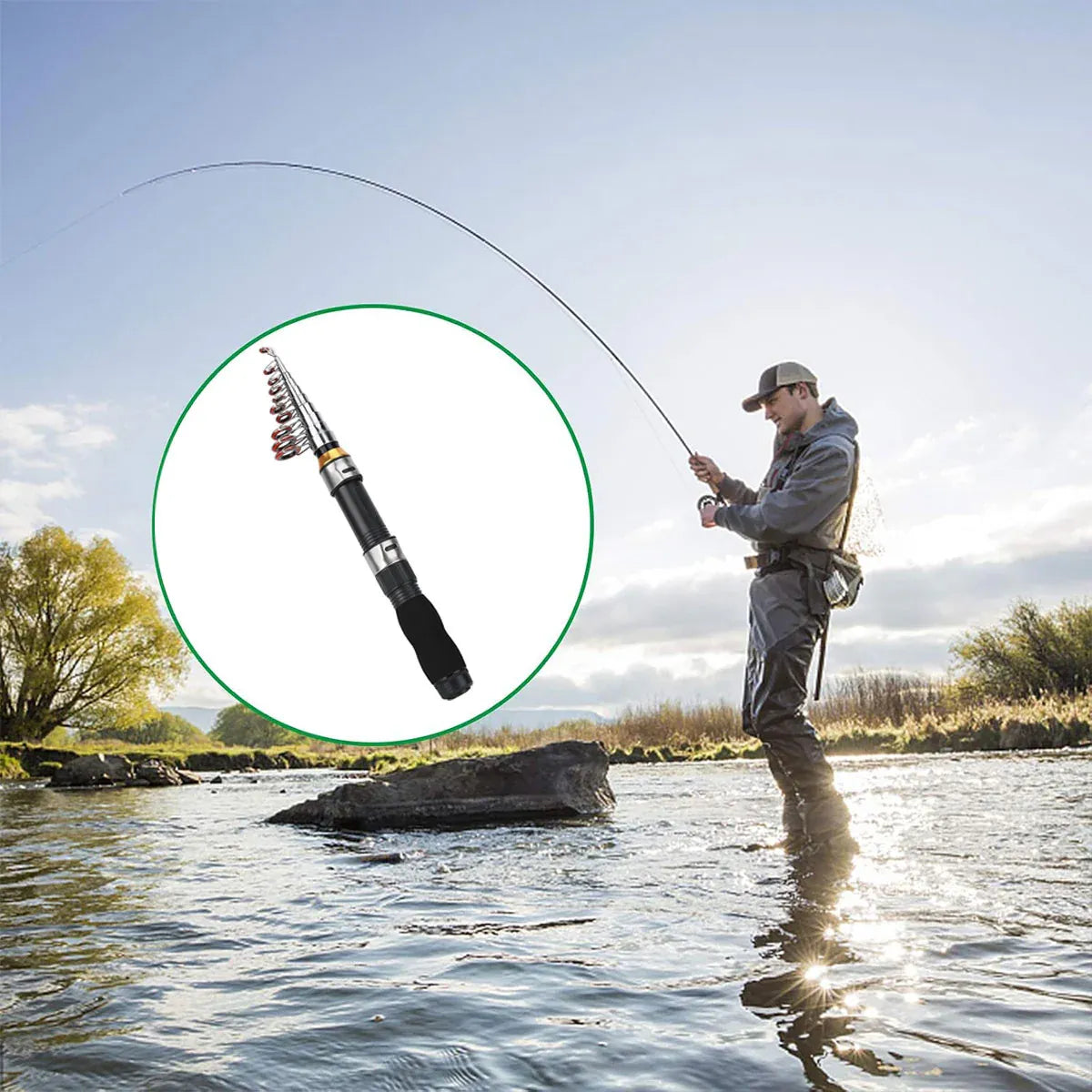 Portable Mini Travel Fishing Rod, Black
