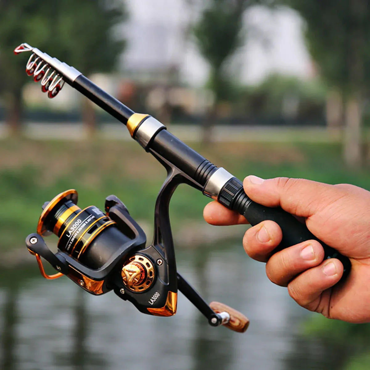 Portable Mini Travel Fishing Rod, Black