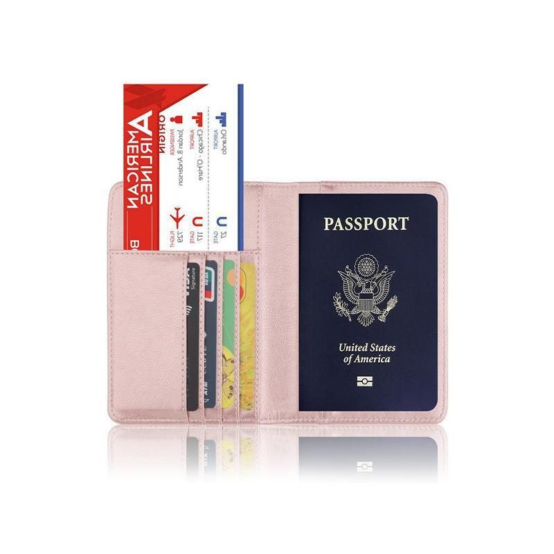 RFID Blocking Passport Holder, Slim Travel Wallet, Rose Red