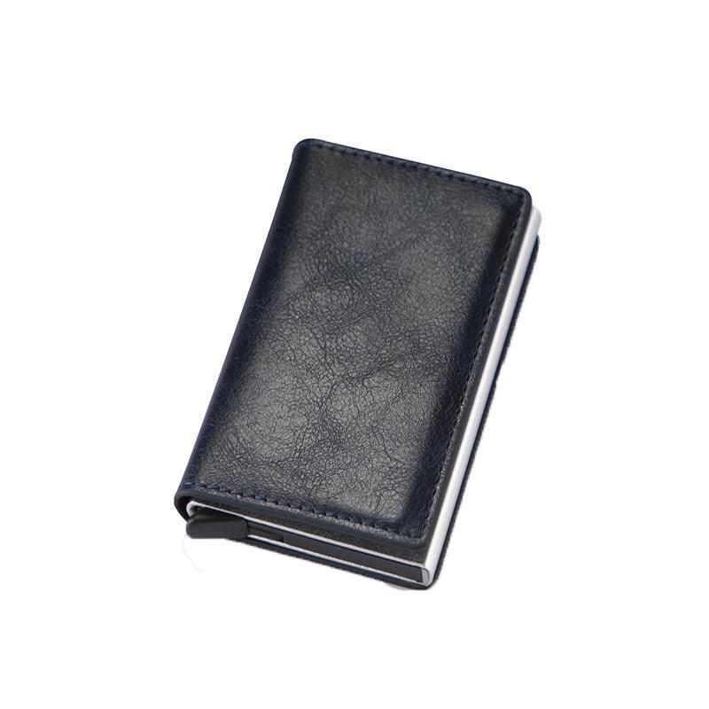 RFID Pop-Up Card Wallet with Money Clip, Aluminium Card Case, Dark Blue