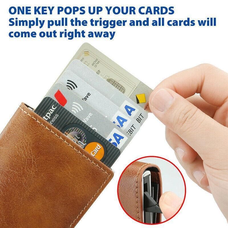 RFID Pop-Up Card Wallet with Money Clip, Aluminium Card Case, Dark Blue