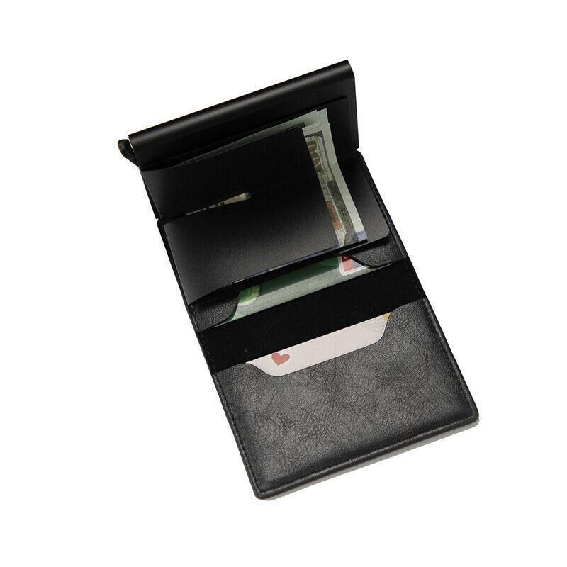 RFID Pop-Up Card Wallet with Money Clip, Aluminium Card Case, Dark Blue