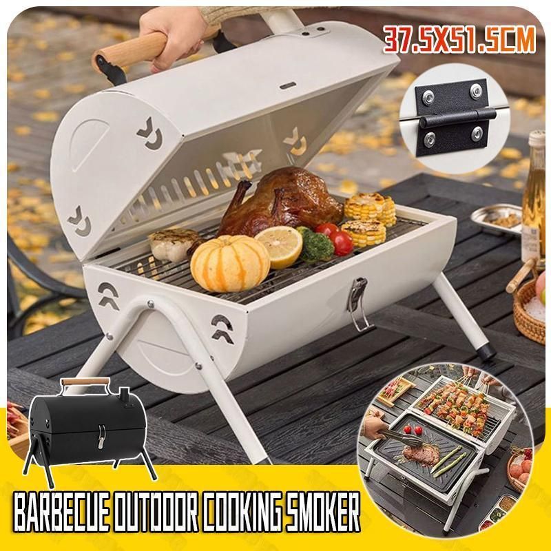 Grillz Portable Charcoal BBQ Grill and Smoker, White