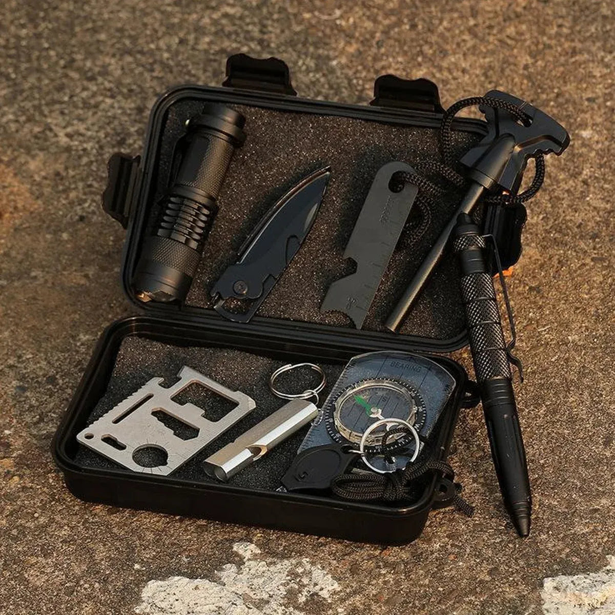 Emergency Survival Tool Kit, 10-Piece, Black Case