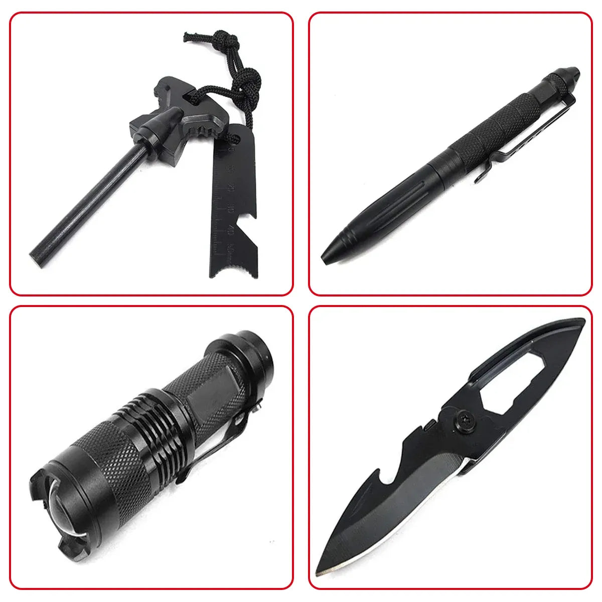 Emergency Survival Tool Kit, 10-Piece, Black Case