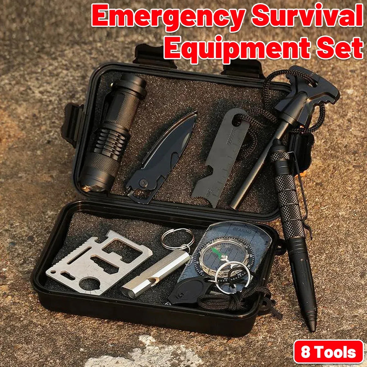 Emergency Survival Tool Kit, 10-Piece, Black Case