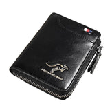 Men's RFID Blocking Short Wallet, PU Leather Zip Card Holder, Black