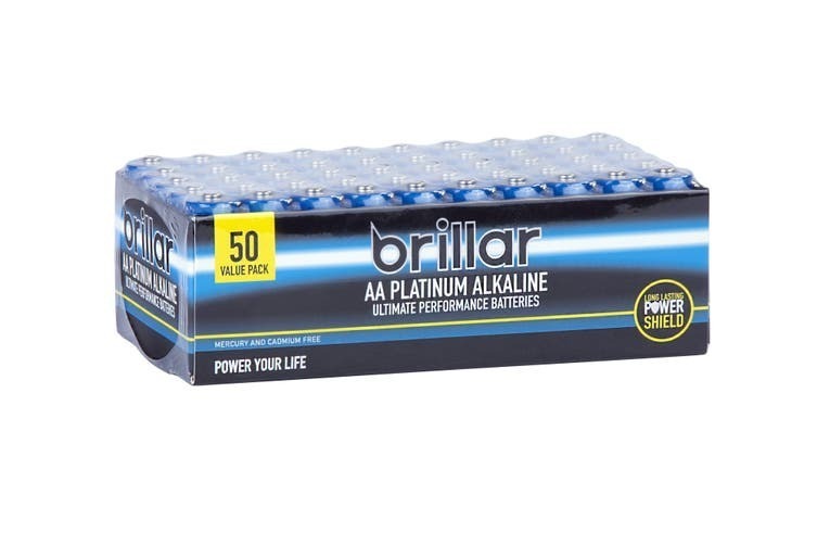 Brillar Platinum AA Alkaline Batteries – Long-Life 50-Pack