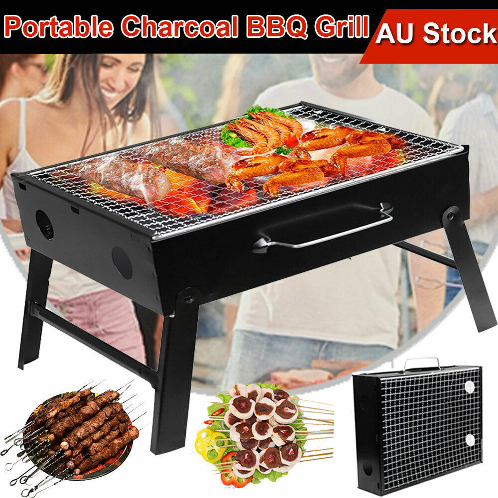 Foldable Hibachi Charcoal BBQ Grill, Flat-Pack, Black