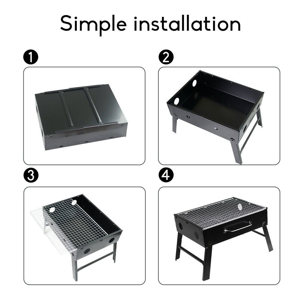 Foldable Hibachi Charcoal BBQ Grill, Flat-Pack, Black