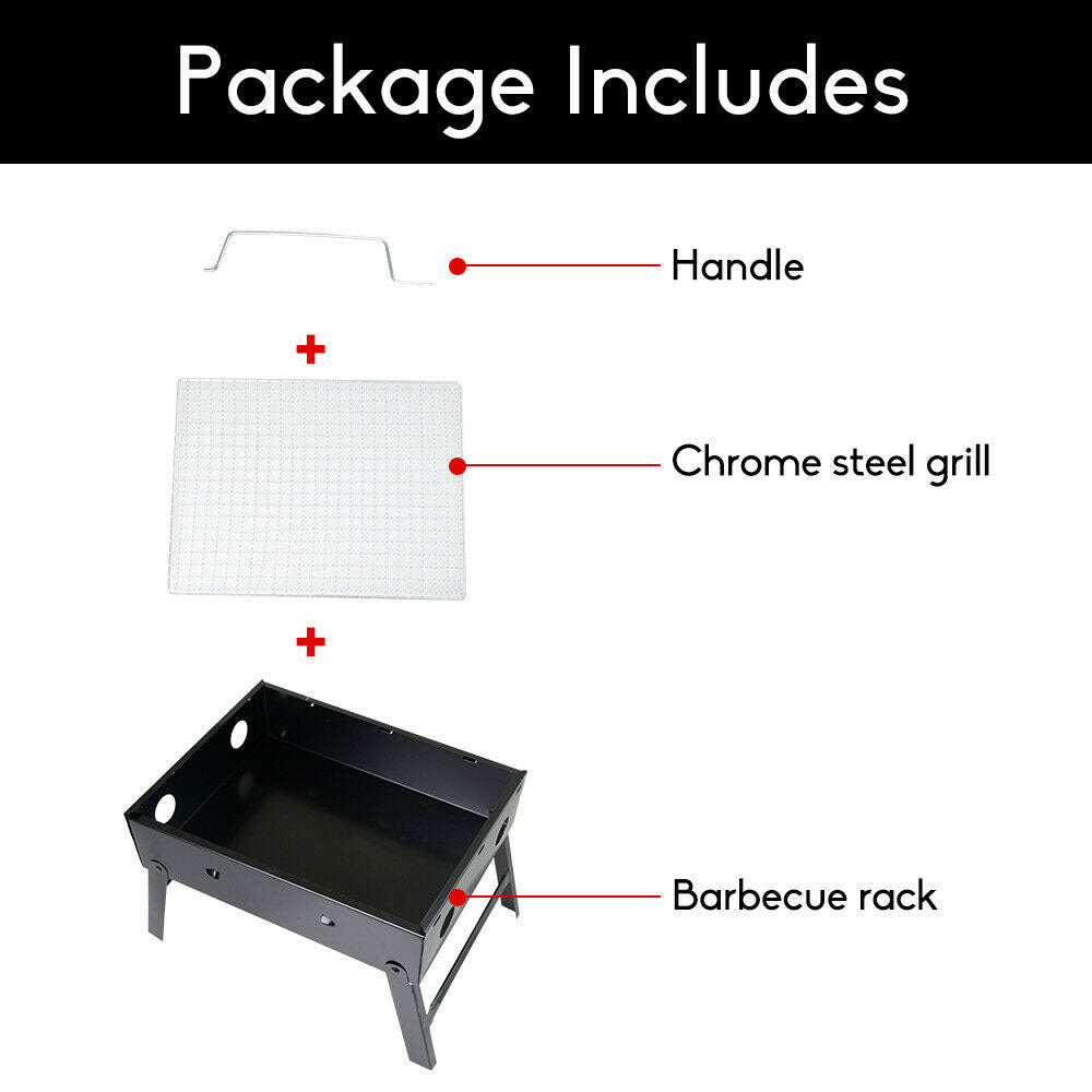 Foldable Hibachi Charcoal BBQ Grill, Flat-Pack, Black