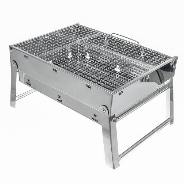 Portable Flat-Pack Charcoal BBQ Grill, Stainless Steel, 36cm