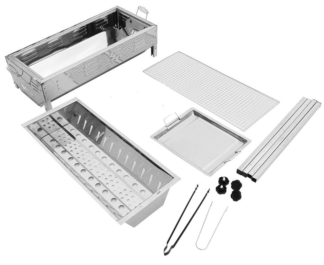 Portable Charcoal BBQ Grill Set, Stainless Steel, Large