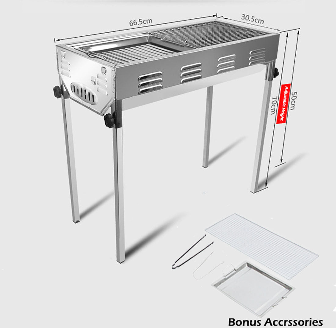 Portable Charcoal BBQ Grill Set, Stainless Steel, Large